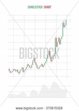 Candlestick Chart On White Background. Green And Red Candle Bars Graph, Curves Graphic. Vector Illus