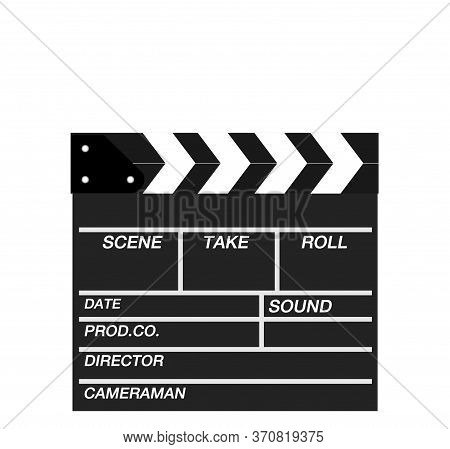 Movie Clapper Isolated On White.shown Slate Board. Use The Colors White And Black.realistic Movie Cl