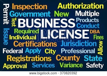Business License Word Cloud on Blue Background