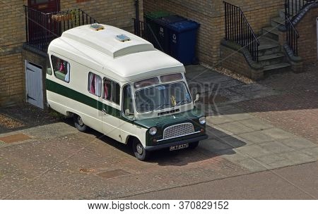 St Neots, Cambrigeshire, England - July  07, 2015:  Classic Bedford Camper Van Taken From Above.