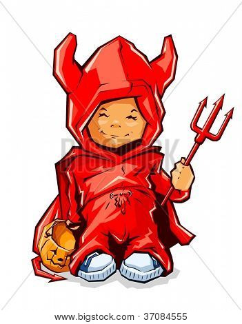 mały chłopiec w demona kostium na halloween wektor ilustracja na białym tle