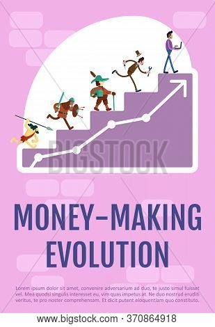 Money Making Evolution Poster Flat Vector Template. Progress Of Human Development. Brochure, Booklet