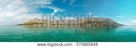 Panoramic View Omis Town From The Sea. Croatia, Dolmatia