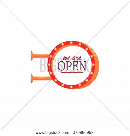 We Are Open Vector Advert Board Sign Illustration. Commercial Billboard Mockup Design With Copy Spac