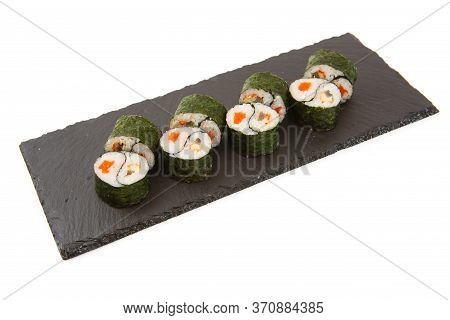 Roll On A Black Slate Board - Tobiko Orange Salmon
