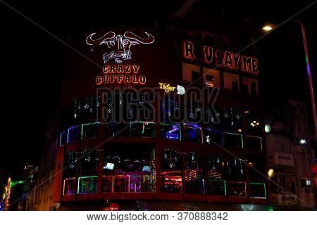 Ho Chi Minh City, Vietnam - March 27,2019: Colorful Neon Lights Of Restaurants And Bars On Bui Vien 