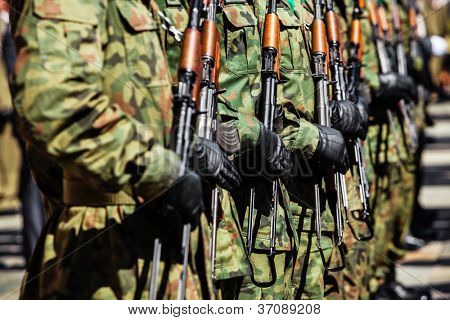  Military force uniform soldiers standing in a row