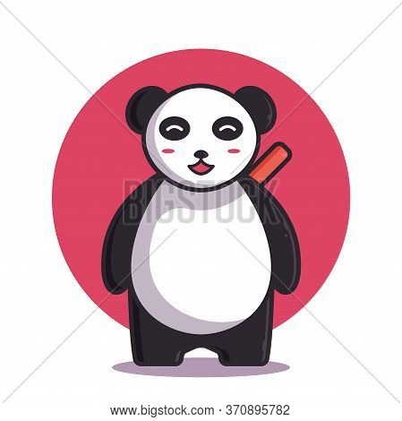 Cute Panda Vector Illustration. Ninja Panda Logo. Flat Cartoon Style