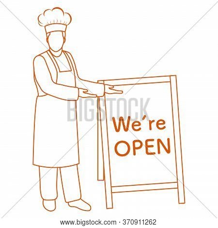 Vector Illustration Reopening Of Cafe, Restaurant After Covid-19 Quarantine, Coronavirus Pandemic. C