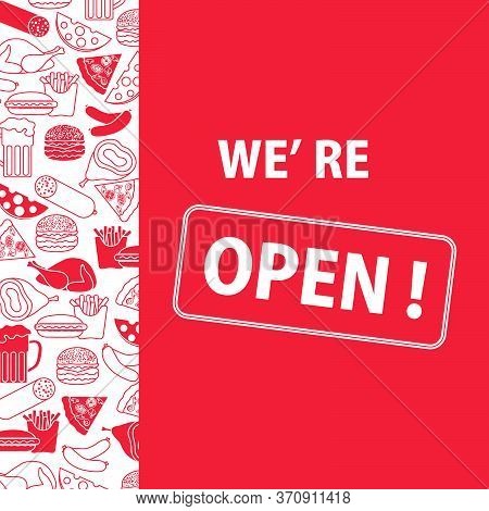 Vector Illustration Reopening Of Street Food Trading, Pizza Shops, Fast Food Cafe After Covid-19 Qua