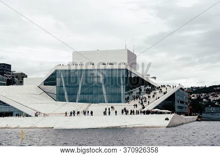 Oslo, Norway - August 11, 2019: Exterior View Of Opera House In Oslo. New Modern Building Designed B