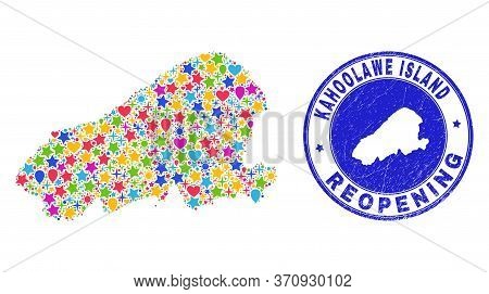 Celebrating Kahoolawe Island Map Mosaic And Reopening Corroded Seal. Vector Mosaic Kahoolawe Island 