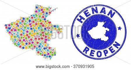 Celebrating Henan Province Map Collage And Reopening Rubber Seal. Vector Collage Henan Province Map 