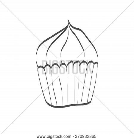 Vector Illustration. Cupcake In Doodle Style, Isolated On White Background In Simple Flat Style Desi