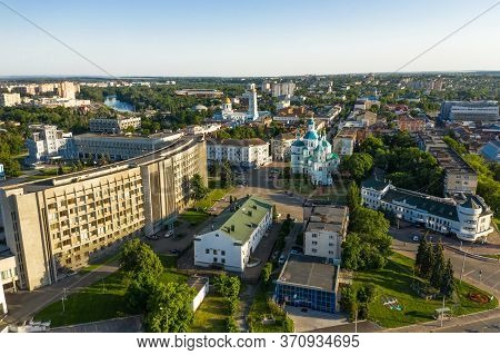Sumy City Center Panorama Aerial View In Summer