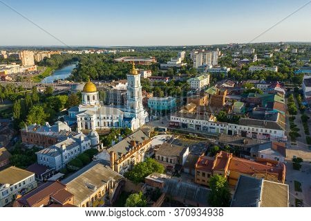 City Sumy, The Capital Of Sumy Region, Ukraine, Europe. The Street Of The Old Town With Historical H