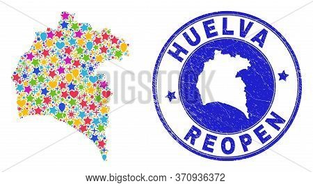 Celebrating Huelva Province Map Mosaic And Reopening Unclean Watermark. Vector Mosaic Huelva Provinc
