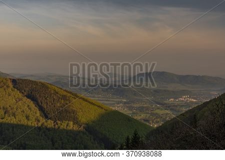 Color Spring Morning View From Pustevny In Beskydy Mountains With Cable Car
