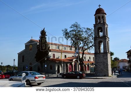 Litochoro, Greece - April 12, 2015: St Nicolas Church Located At The Main Square Of Litohoro Village