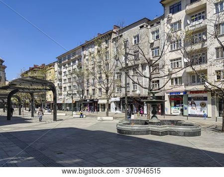 Sofia, Bulgaria - April 24, 2020: Slaveykov Square At The Center Of City Of Sofia, Bulgaria