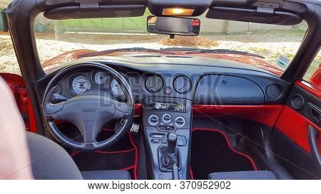 Bordeaux , Aquitaine / France - 05 05 2020 : Fiat Barchetta Interior Of Young Timer Car Red Sport Ro