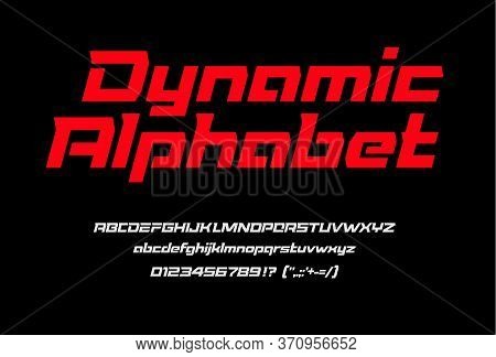Red Sport Dynamic Font With Numbers And Punctuation, Uppercase And Lowercase Letters. Italic Geometr