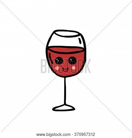 Glass Of Wine Doodle Icon, Vector Color Illustration