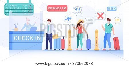 People Traveler Wearing Respiratory Facial Keeping Safe Social Distance Up To One Meter At Airport C