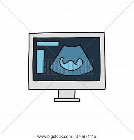 Fetal Ultrasound Doodle Icon, Vector Color Illustration