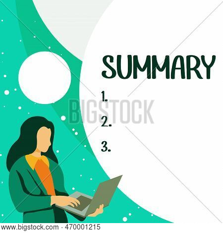 Text Sign Showing Summary. Concept Meaning Brief Statement Abstract Synopsis Concise Abbreviated Ver