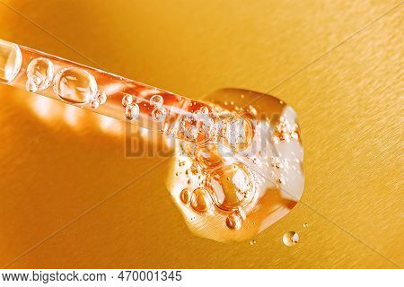 Pipette With Serum, Gel, Oil Or Other Cosmetic Product. Trendy Selfcare Beauty Product With Peptides