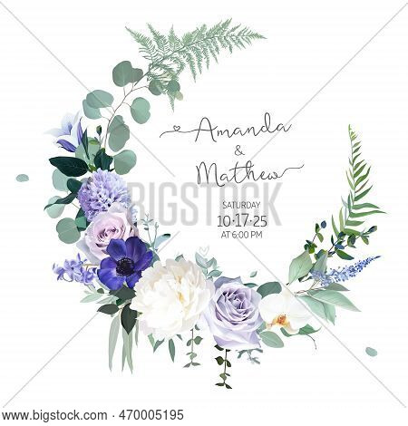 Pale Purple Rose, Dusty Mauve And Lilac Hyacinth, Violet Anemone, Lavender, White Peony, Orchid