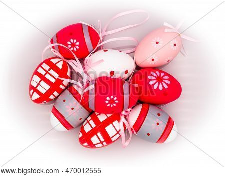 Colored Easter Eggs On A Transparent White Background, In The Easter Period Of 2023