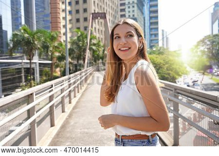 Portrait Of Beautiful Smiling Girl In Sao Paulo, Brazil