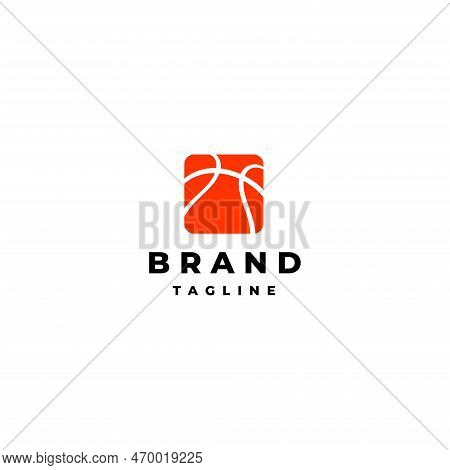 Logo Template About Sports Is Illustrated With A Basketball Motif In A Square Shape With An Arch At 