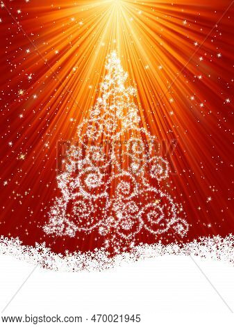 Beautiful Winter Template Card With Tree And Snowflakes. Eps 8 Vector File Included