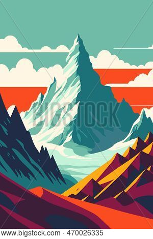 Mountain Matterhorn Swiss Alps Landscape At Europe Switzerland Flat Color Vector Illustration Backgr