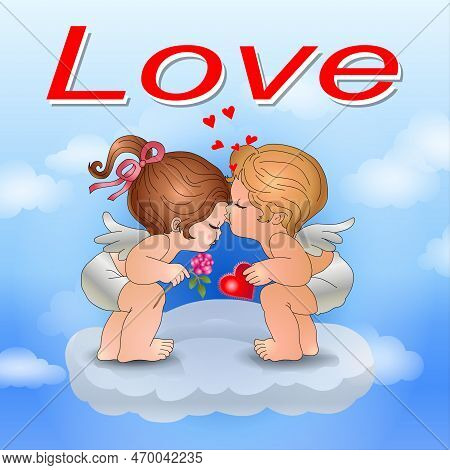 Valentine's Day Greeting Card With Cupid And Heart. Valentine' Day