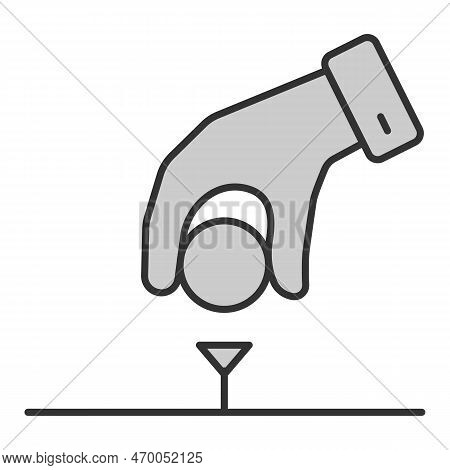 Hand Sets The Ball On The Stand Peder With A Golf Swing - Icon, Illustration On White Background, Gr