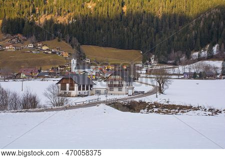 The Snowy Winter Landscape Near Sankt Margarethen In The Sankt Paul Im Lavanttal Municipality Of The