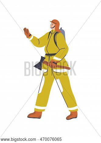 Firefighter With Ax In Hands, Fireman With Tool