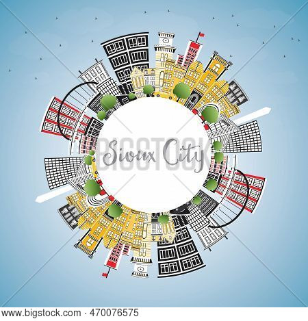 Sioux City Iowa Skyline With Color Buildings, Blue Sky And Copy Space. Vector Illustration. Business