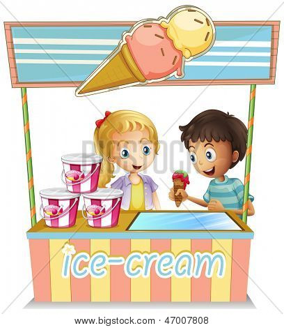 Ilustração dos dois jovens para o ice cream stand sobre um fundo branco