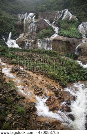 Golden Waterfall Is One Of The Most Beautiful Waterfall In Taiwan. It Is Located At Jinguashi Townsh