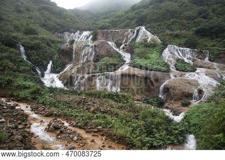 Golden Waterfall Is One Of The Most Beautiful Waterfall In Taiwan. It Is Located At Jinguashi Townsh