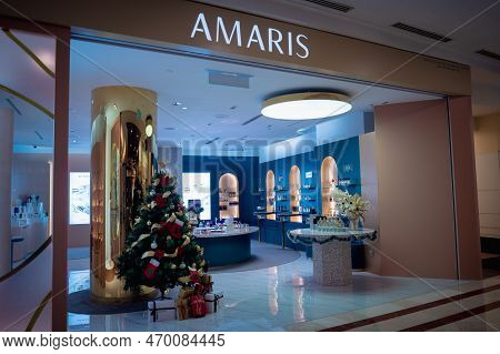 Kuala Lumpur, Malaysia - December 04, 2022: Amaris Brand Retail Shop Logo Signboard