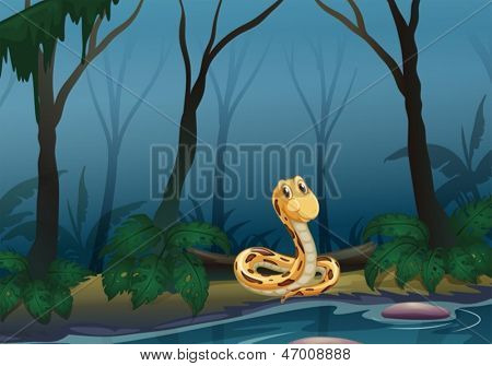 Ilustração de uma cobra perto da lagoa