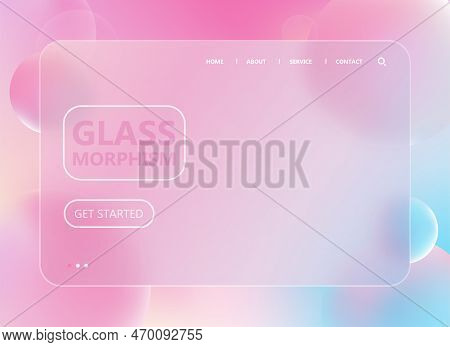 3d Trendy And Futuristic Glass Morphism Website Landing Page Template. Matte Glass Partition With Co