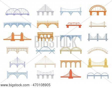Bridge Of Construction Vector Cartoon Set Icon. Color Graphic Design. Set Of Bridges, Urban Crossove