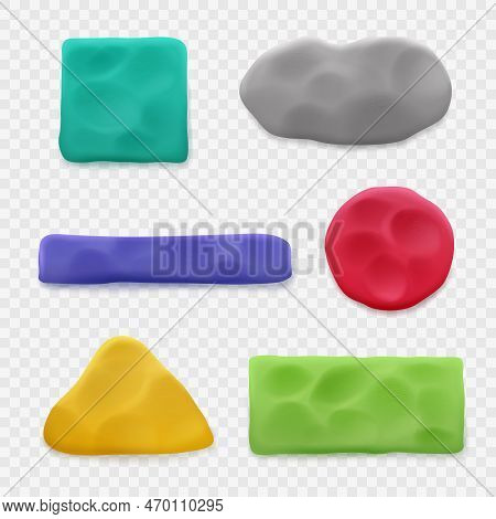 Plasticine. Realistic Templates Of Geometrical Forms Different Colors And Shapes Isolated Decent Vec
